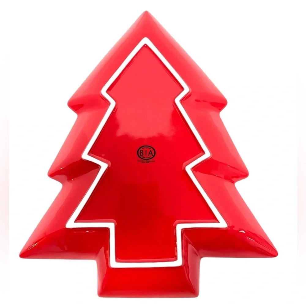 BIA Festive Red Christmas Tree Serving Dish 12” EUC